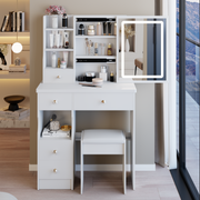 29.2' Small Size White Left Drawer Desktop Vanity Table With Cushioned Stool